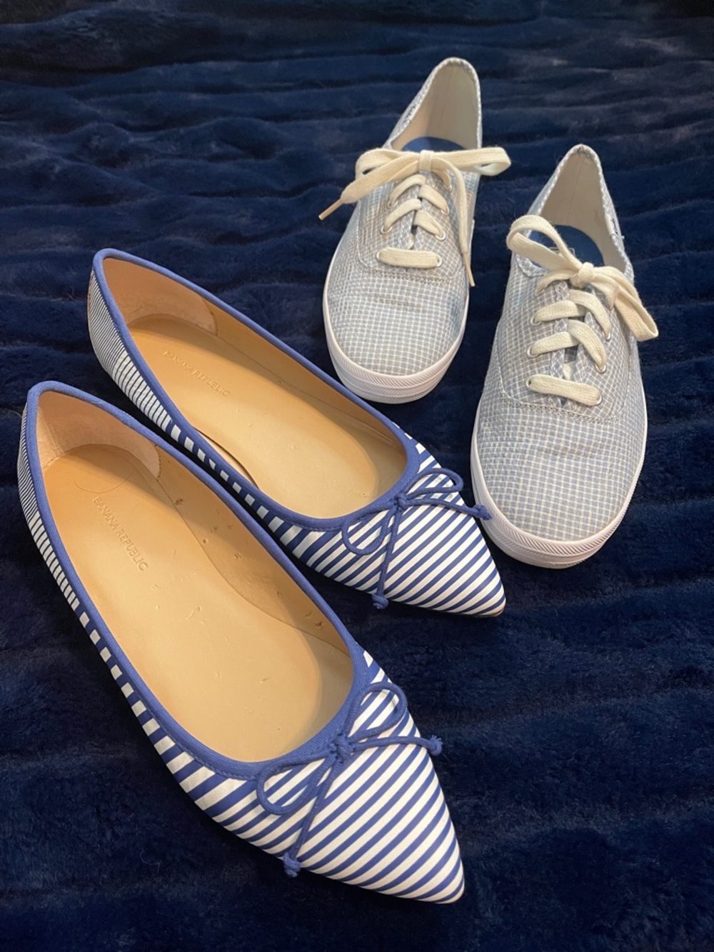 2 Pairs of Blue & White Shoes Ballet Flats and Sneakers